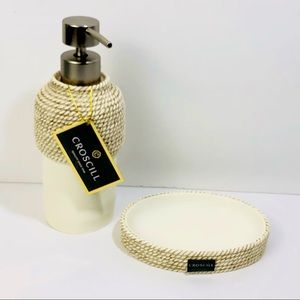 Croscill Coastal Stripe Bathroom Accessory Set Soap Lotion Dispenser Dish New
